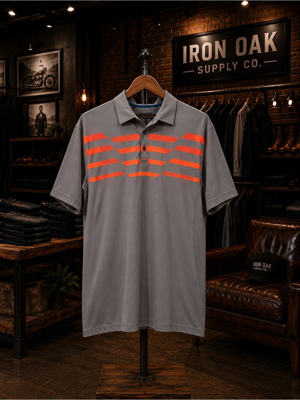 Under Armour Gray Polo with Bright Orange Chest Stripes